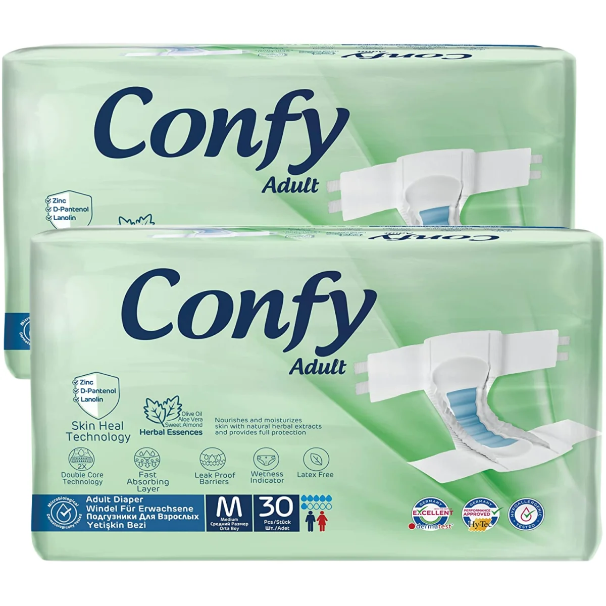  CONFY Active Inkontinenz-Windeln für Erwachsene – mittlere Saugstärke, Superpackung 2 x 30 Stück