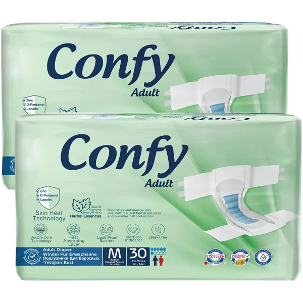  CONFY Active Inkontinenz-Windeln für Erwachsene – mittlere Saugstärke, Superpackung 2 x 30 Stück