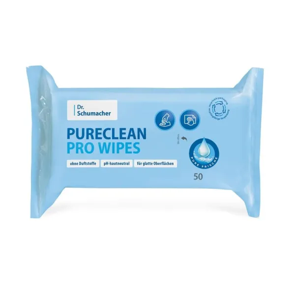 Dr. Schumacher PURECLEAN PRO WIPES – Haut- und Flächenreinigungstücher, 50 Stück