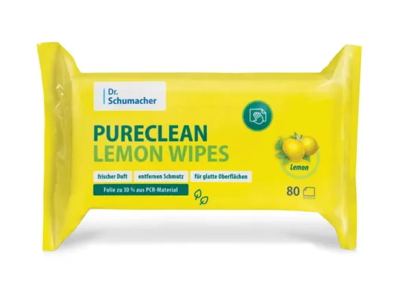 Dr. Schumacher PURECLEAN LEMON WIPES – Allzweck-Reinigungstücher, 80 Stück