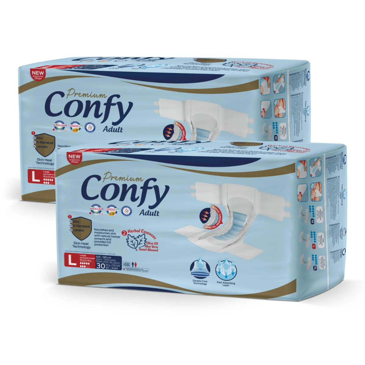 CONFY Premium Inkontinenz-Windeln für Erwachsene – hohe Saugstärke, Superpackung 2 x 30 Stück