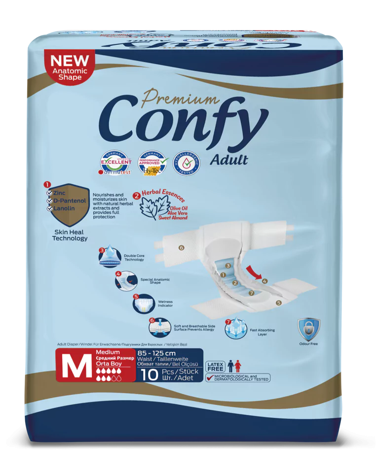 CONFY Premium Inkontinenz-Windeln für Erwachsene – hohe Saugstärke, 10 Stück 