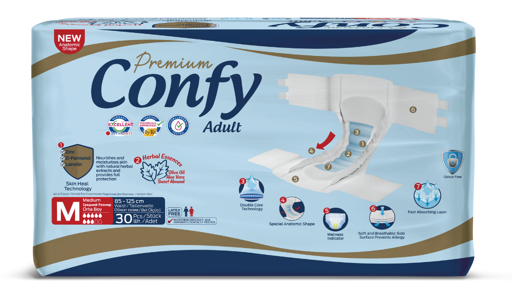CONFY Premium Inkontinenz-Windeln für Erwachsene – hohe Saugstärke, 30 Stück 